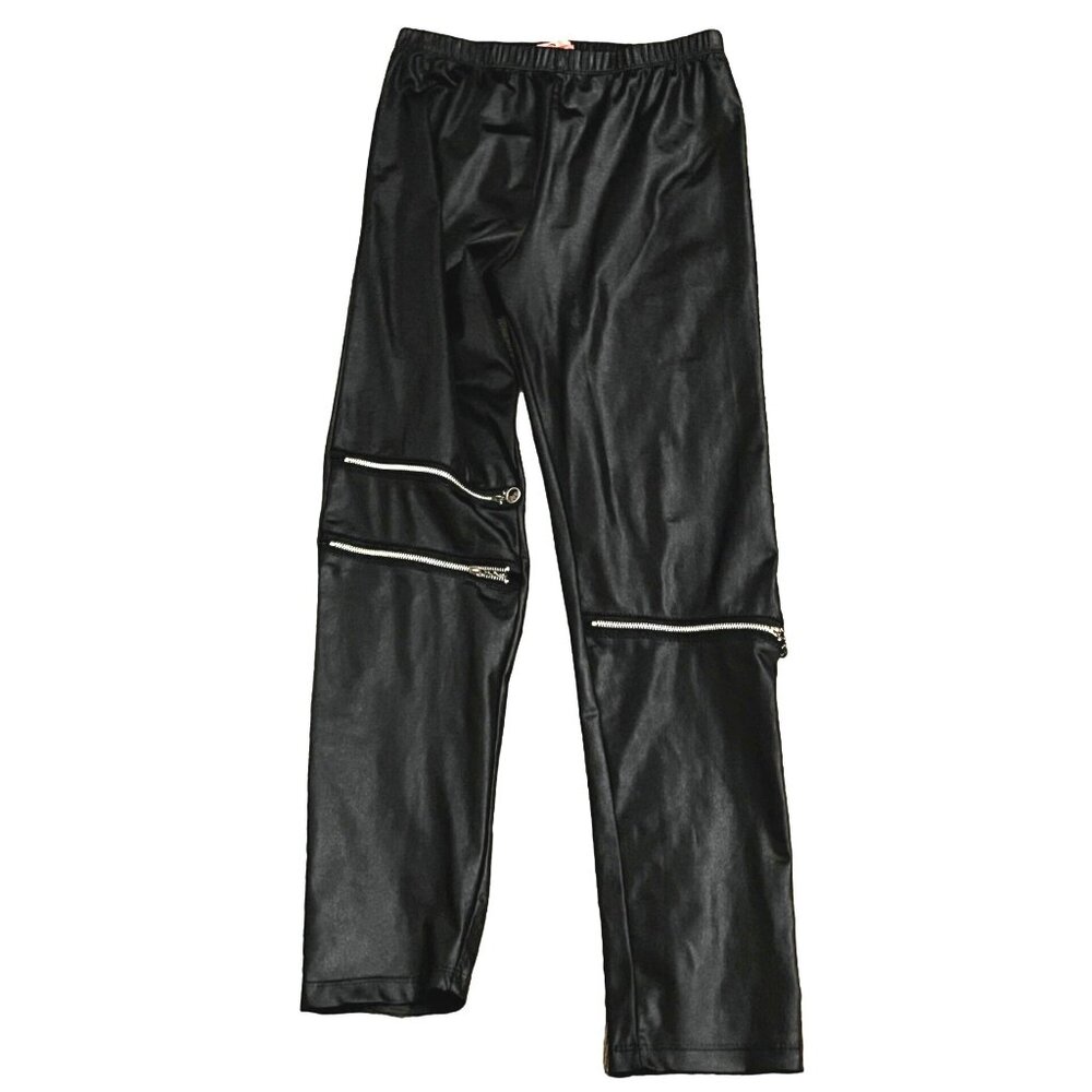 Riviera Black Faux Vinyl Zipper Leggings Sz Large/XL Womens